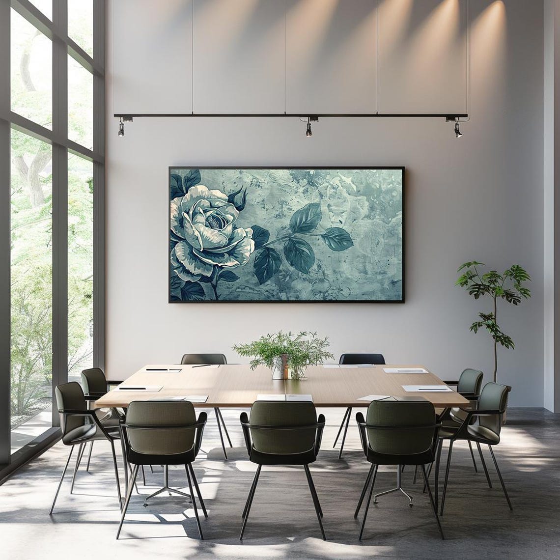 Teal Blue Rose Monochrome Vintage Floral Study Design Poster - Image 3