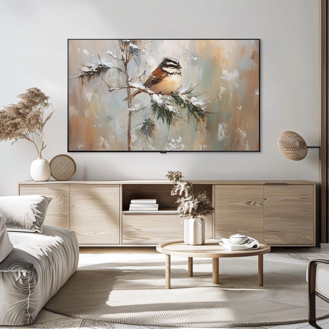 Winter Bird Painting Charming Nature Scene Rustic Art Poster - Image 5