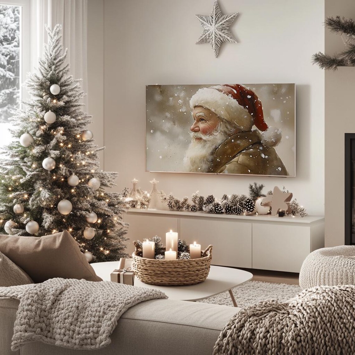 Santa Claus Profile Portrait Nostalgic Sepia Holiday Painting Poster - Image 5