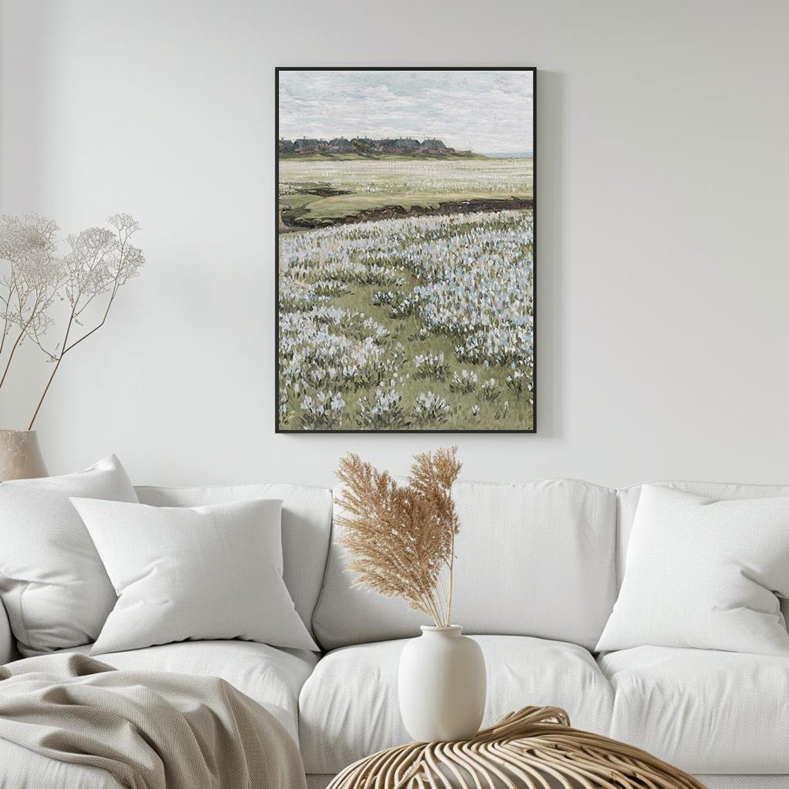 Spring Wildflower Meadow White Blossoms Rural Landscape Poster - Image 5