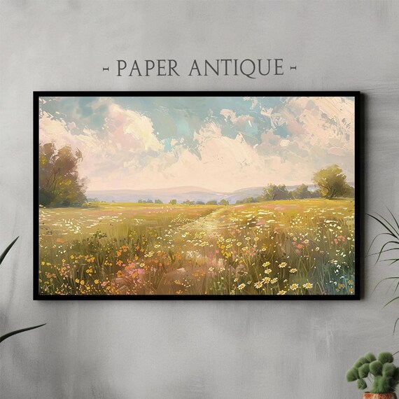Sunlit Wildflower Meadow Painting Bright Spring Landscape Poster