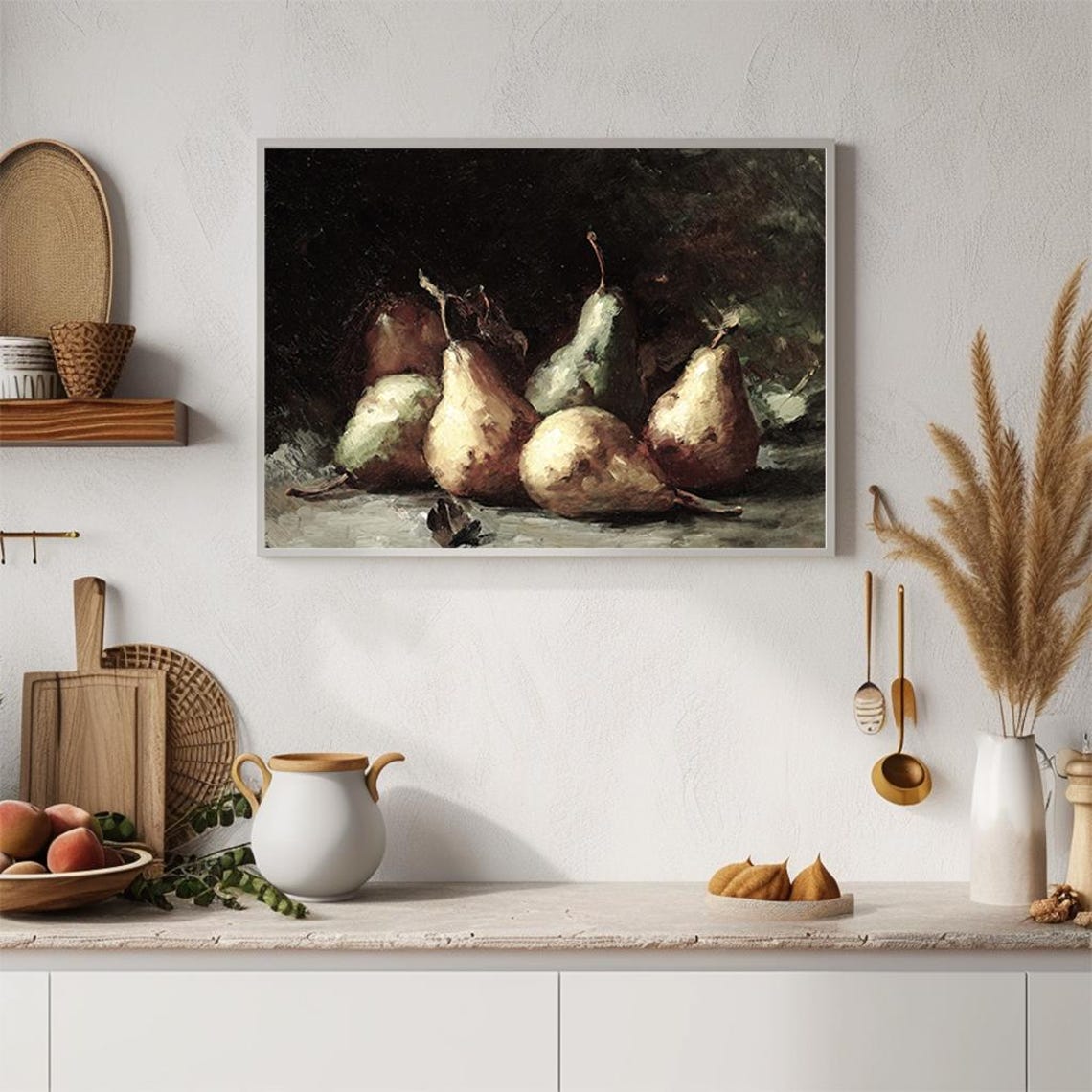Moody Pear Still Life Dark Vintage Kitchen Oil Painting Poster - Image 4