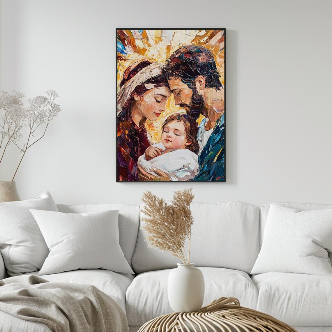 Holy Family Mary Joseph Baby Jesus Impasto Oil Painting Religious Poster - Image 5