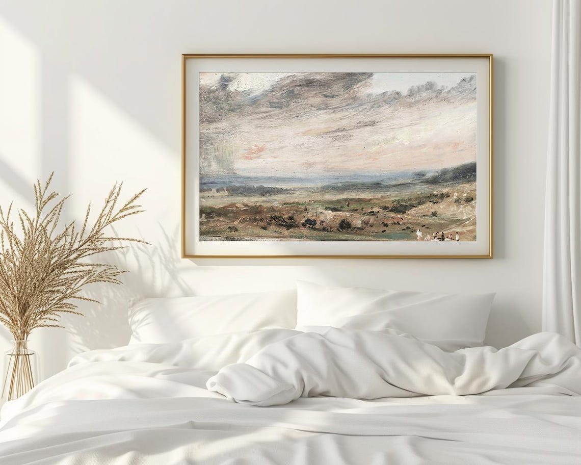 Cloudy Moor Landscape Tiny Figures Windswept Impressionist Art Poster - Image 2