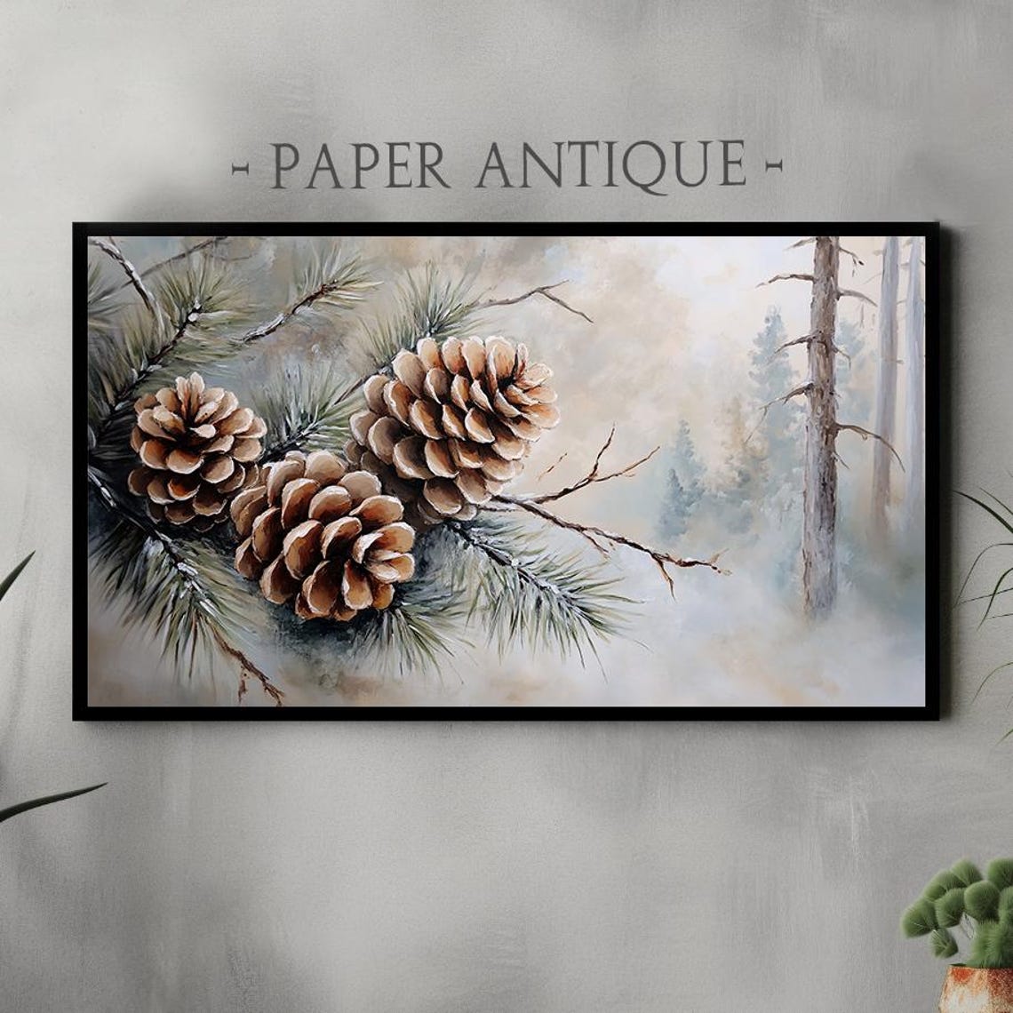 Pinecones on Forest Branch Elegant Winter Nature Painting Poster