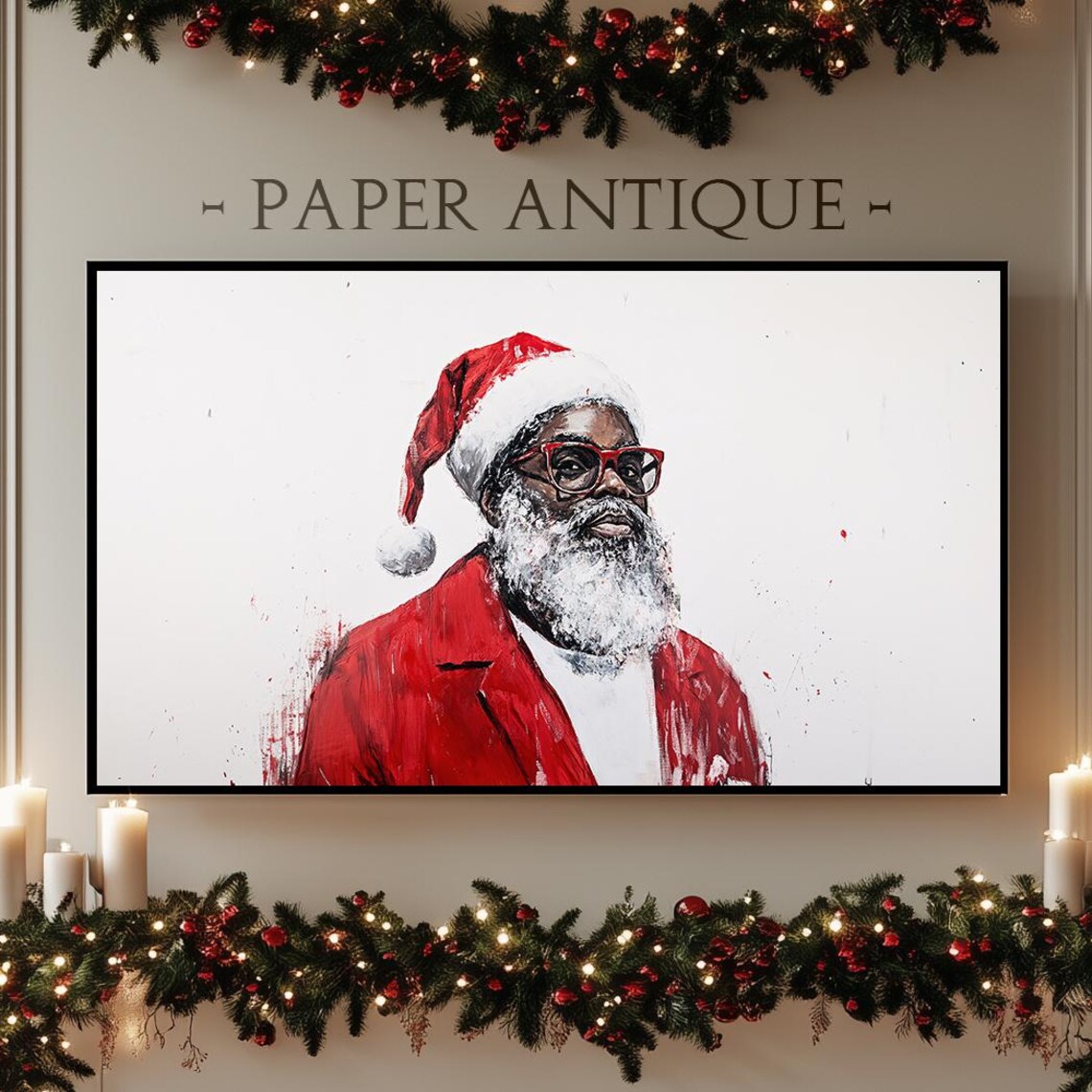 Stylish Santa Red Glasses Modern Sketch Christmas Portrait Poster