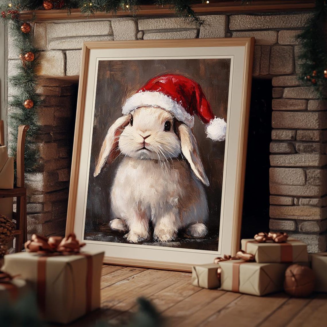 Cute Bunny In Santa Hat Adorable Holiday Decor Charming Animal Art Print Wall Decor Ls - Image 3