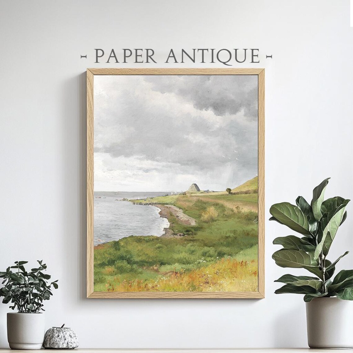 Green Coastal Hills Bay Vintage Seaside Landscape Painting Poster