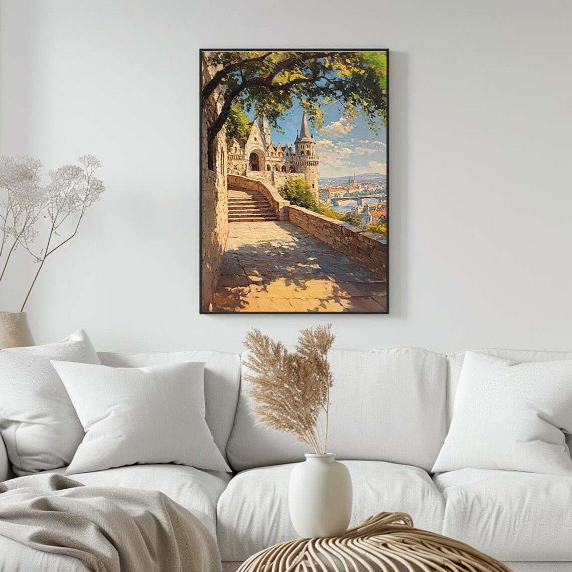 European Castle Stone Tower River Valley Impressionist Poster - Image 5