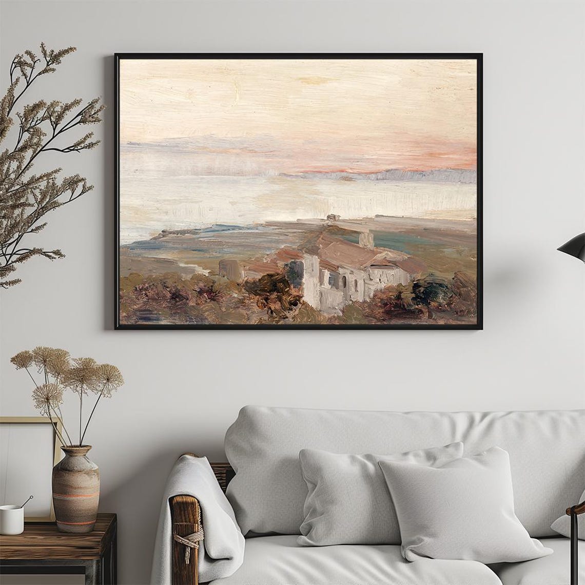 Coastal Village Rooftops Sunset Pastel Seascape Oil Painting Poster - Image 5