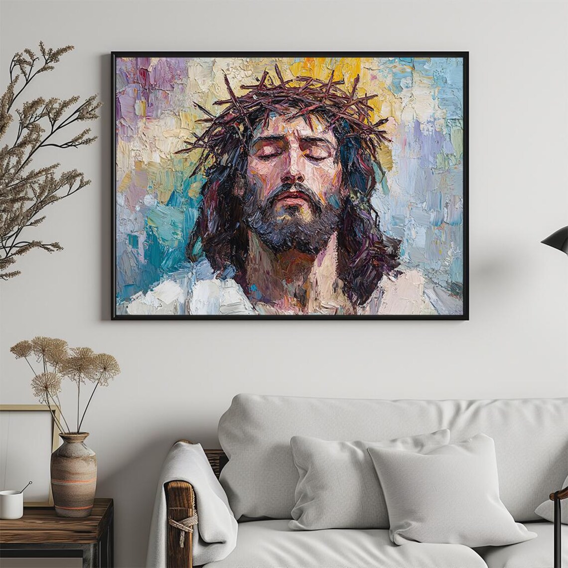 Jesus Crown of Thorns Colorful Impasto Portrait Religious Painting Poster - Image 5