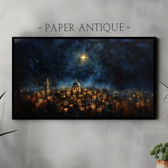 Frame Tv Art Starry Night Over Cityscape Oil Painting Serene Christmas Scene Art For Frame Tv Instant