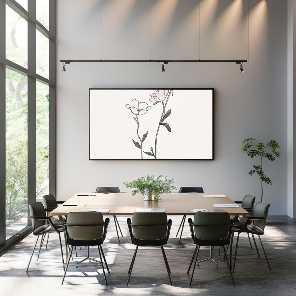 Minimalist Poppy Line Drawing Pale Pink Botanical Sketch Art Poster - Image 3