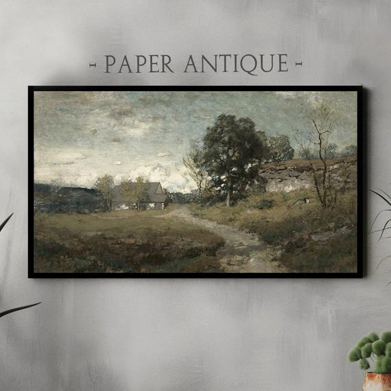 Frame Tv Art Peaceful Rustic Landscape With Cottage And Trees Victorian Style Artwork For Frame Tv Instant Vintage
