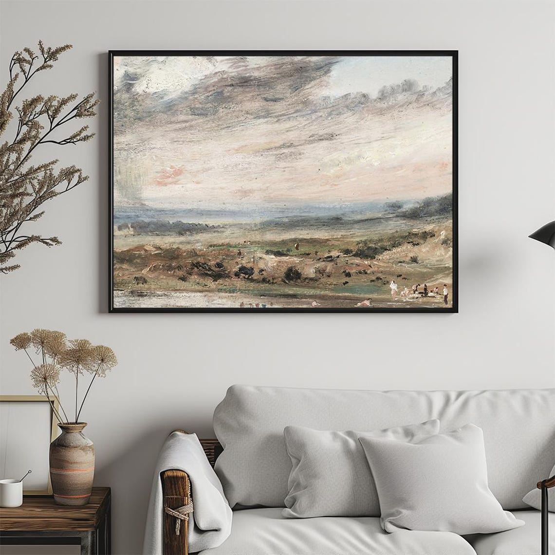 Cloudy Moor Landscape Tiny Figures Windswept Impressionist Art Poster - Image 5