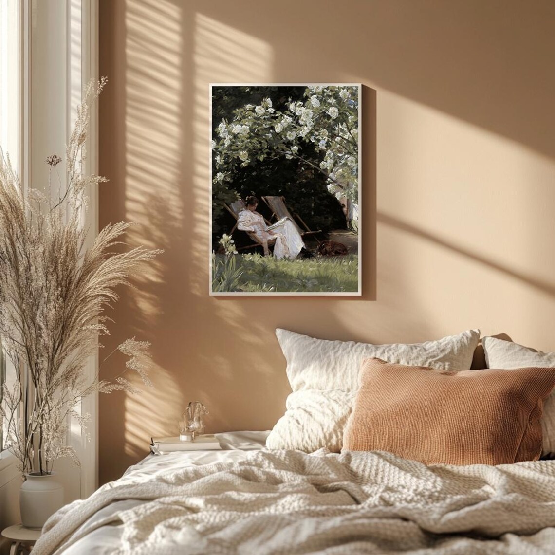 Woman Reading In Flower Garden Vintage Romantic Oil Painting Poster - Image 2