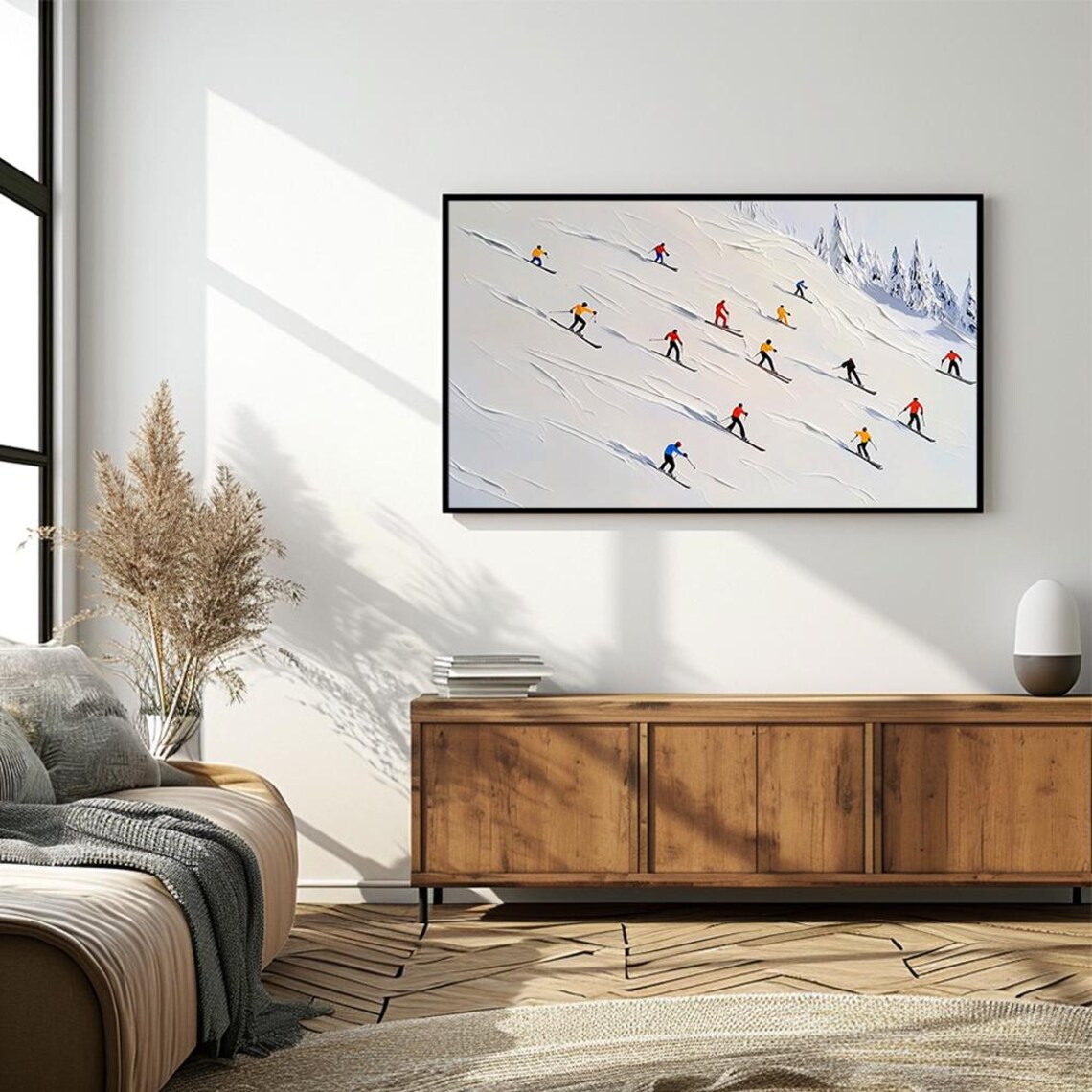Skiers Racing Down Snowy Slope Modern Impressionist Ski Poster - Image 4