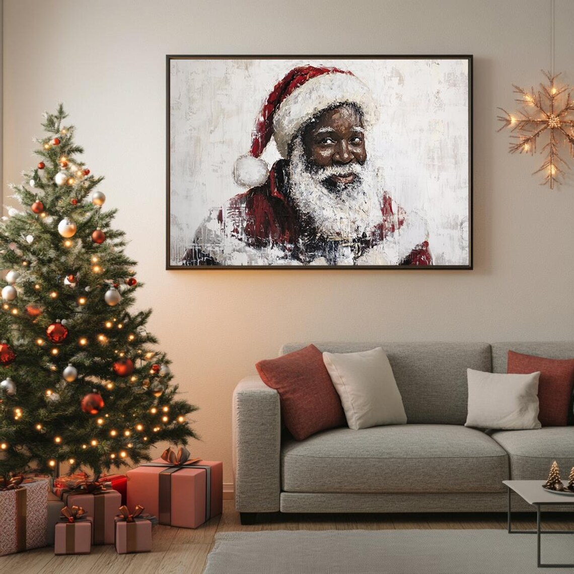 Smiling Santa Claus Portrait Festive Holiday Spirit Painting Poster - Image 5