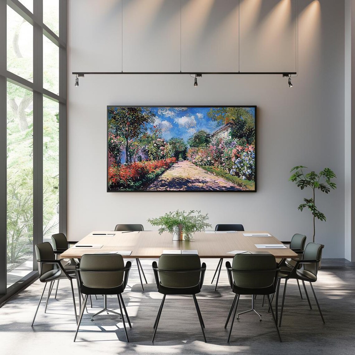 Impressionist Flower Garden Path under Bright Blue Sky Poster - Image 3