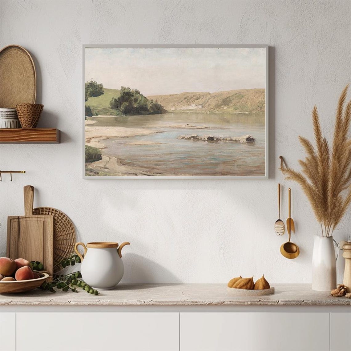 Calm River Hills Soft Muted Tones Tranquil Vintage Landscape Poster - Image 4