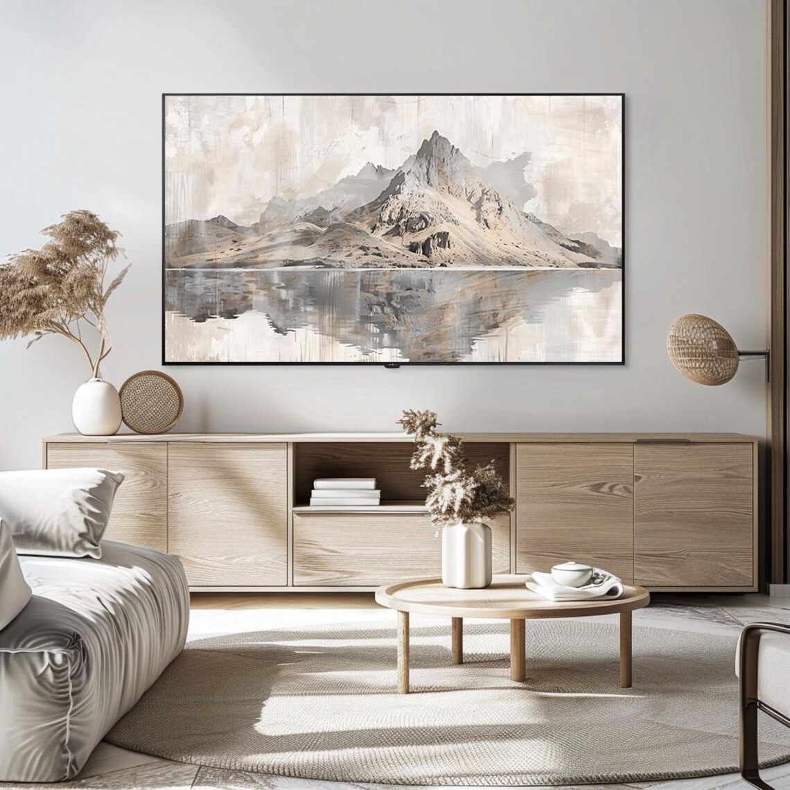 Frame Tv Art Neutral Mountain Landscape Reflective Water Art For Frame Tv Instant - Image 5