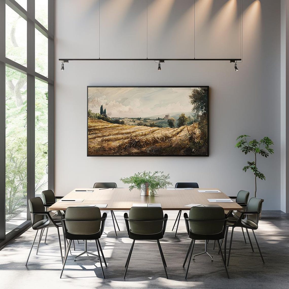 Sunlit Golden Wheat Field with Cypress Trees and Villa View Poster - Image 3