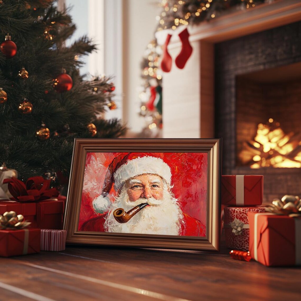 Vintage Santa Claus with Pipe Classic Red Portrait Christmas Poster - Image 3