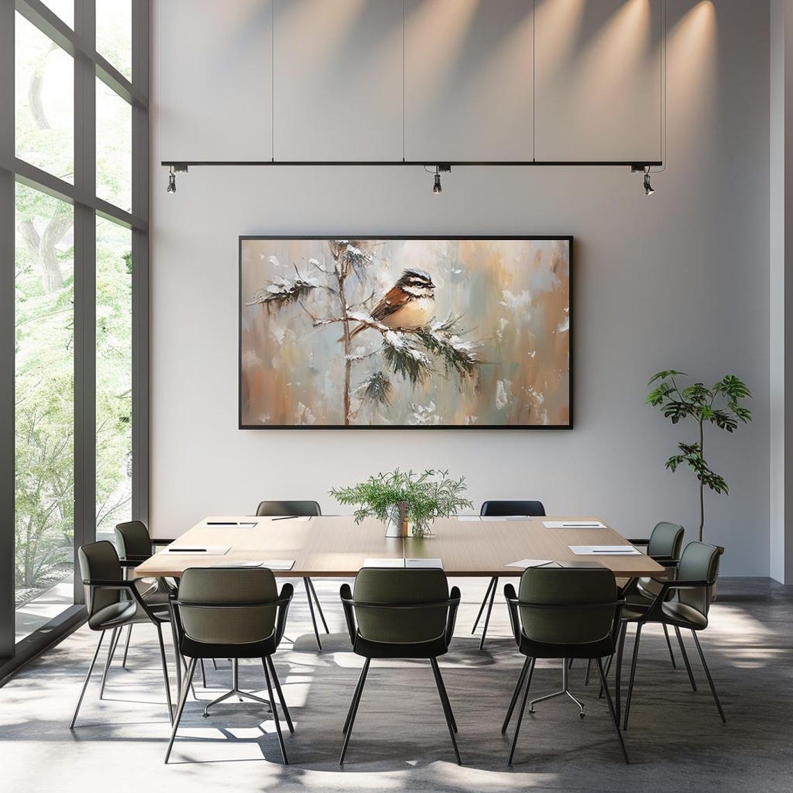 Winter Bird Painting Charming Nature Scene Rustic Art Poster - Image 3