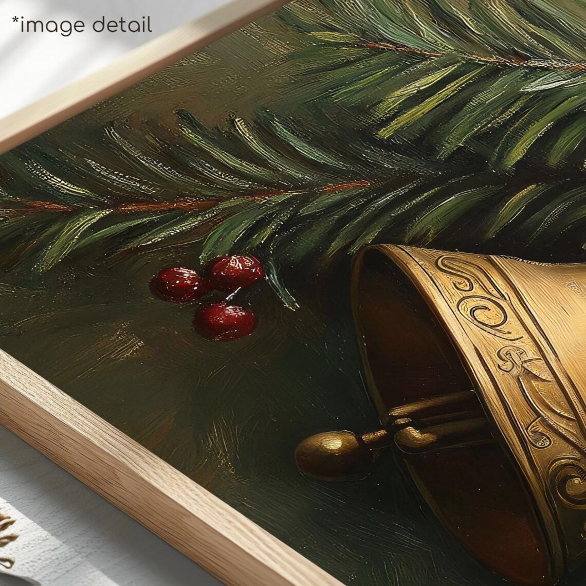 Vintage Christmas Bells Evergreen Berries Red Bow Holiday Poster - Image 4