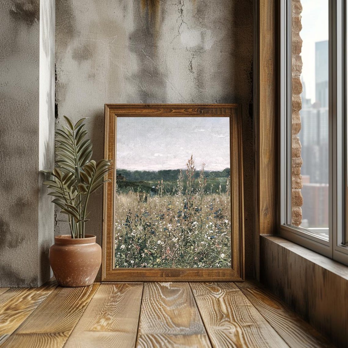 Wildflower Field Tall Grasses Vintage Meadow Painting Poster - Image 3