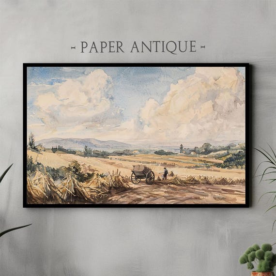 Art For Frame Tv Rustic Farm Scene With Harvest And Rolling Hills Watercolor Countryside Instant