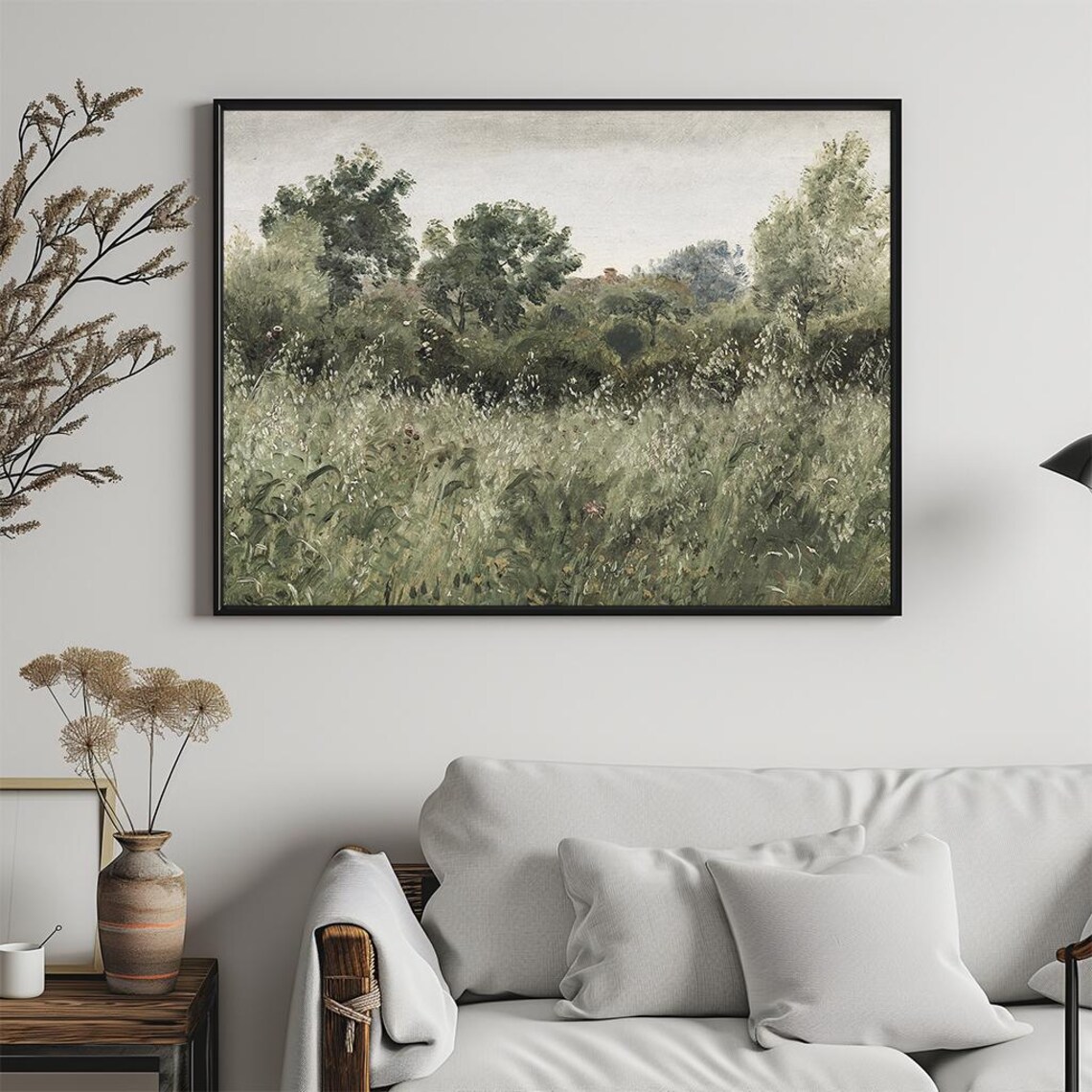 Lush Green Field with Trees Serene Romanticism Landscape Poster - Image 5