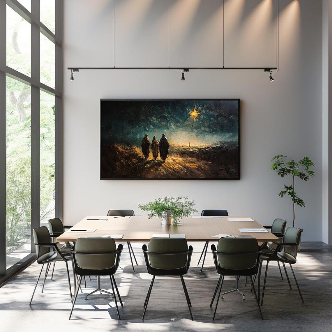 Three Wise Men Following Star Expressionist Biblical Night Poster - Image 3