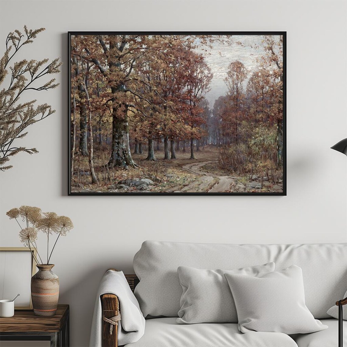 Autumn Forest Path Tall Trees Dirt Road Golden Woodland Painting Poster - Image 5