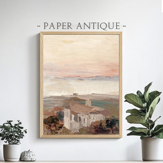 Coastal House At Sunset Pink Sky Impressionist Seaside Poster