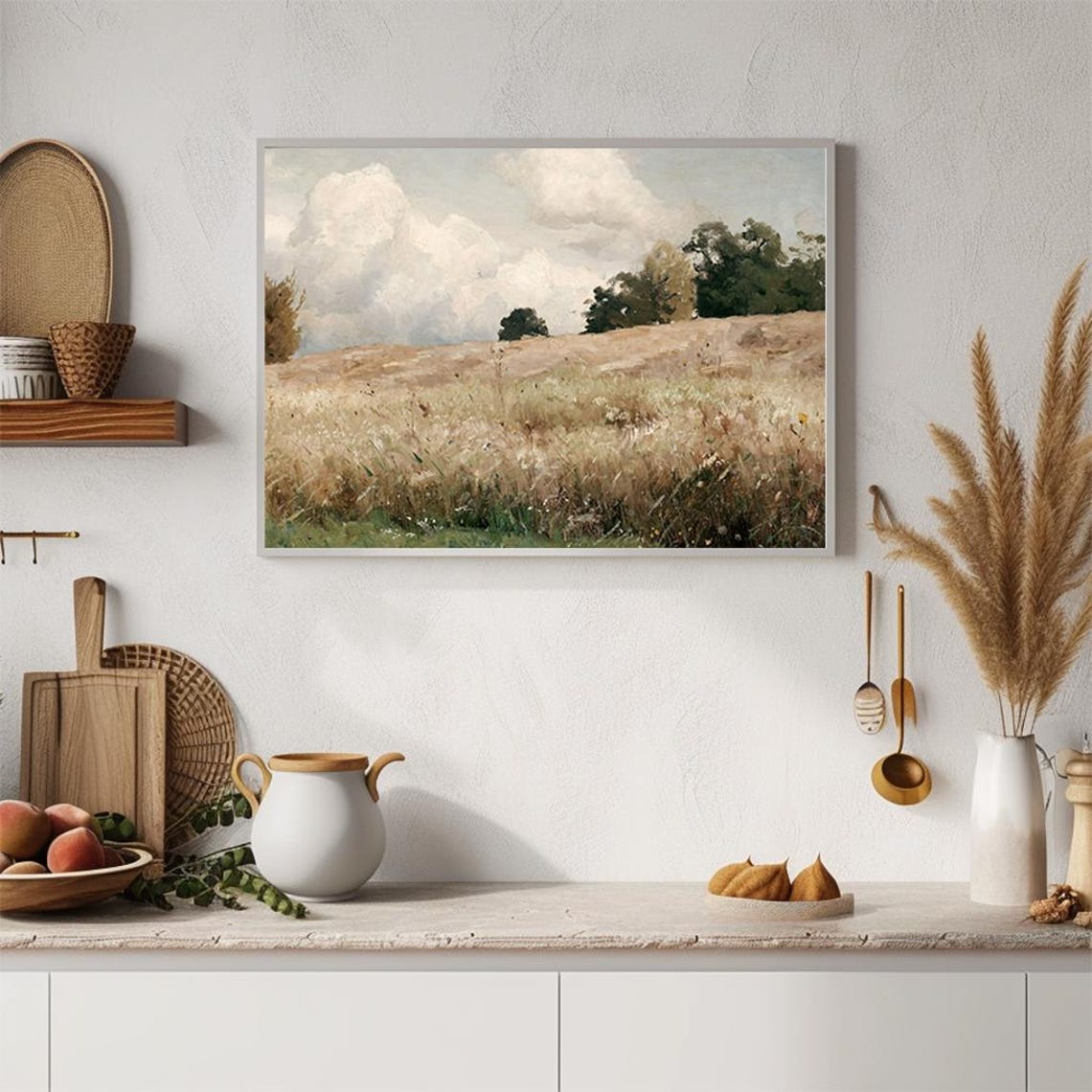Rolling Wheat Field Big Clouds Vintage Countryside Oil Painting Poster - Image 4
