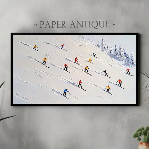 Skiers Racing Down Snowy Slope Modern Impressionist Ski Poster
