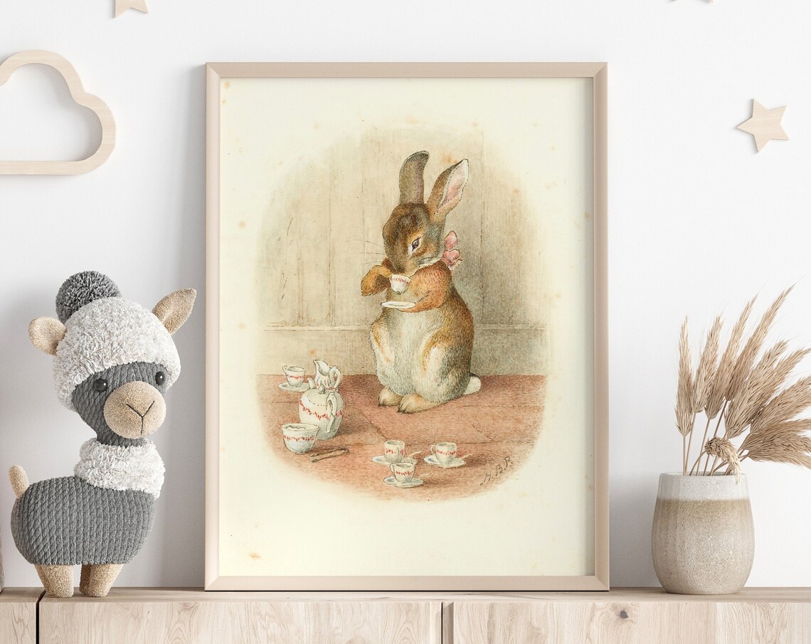 Rabbit Tea Party, Whimsical Nursery Art Print