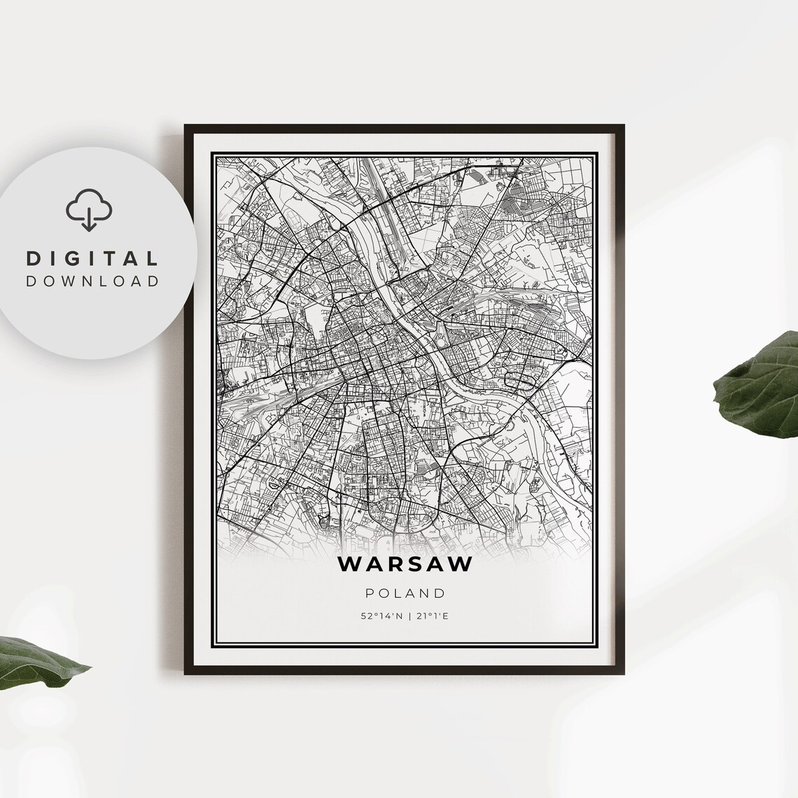 Warsaw Poland City Street Road Map Minimalist Black Line Art Poster