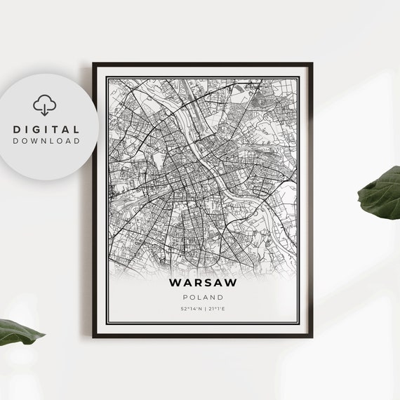 Warsaw Map Print Poland Art Poster Warszawa Polska City Street Road Wall Np912