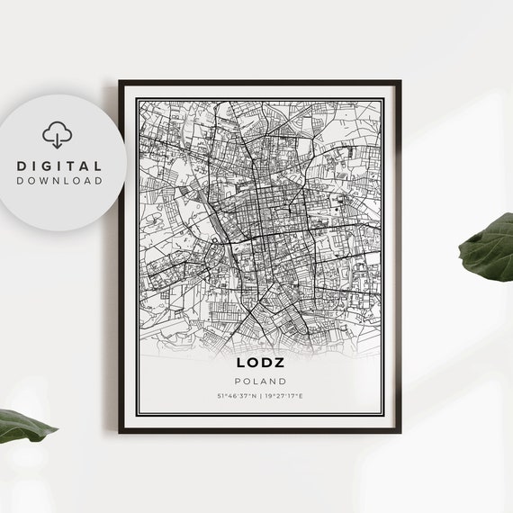 Lodz Map Print Poland Art Poster City Street Road Gift Couple Np594