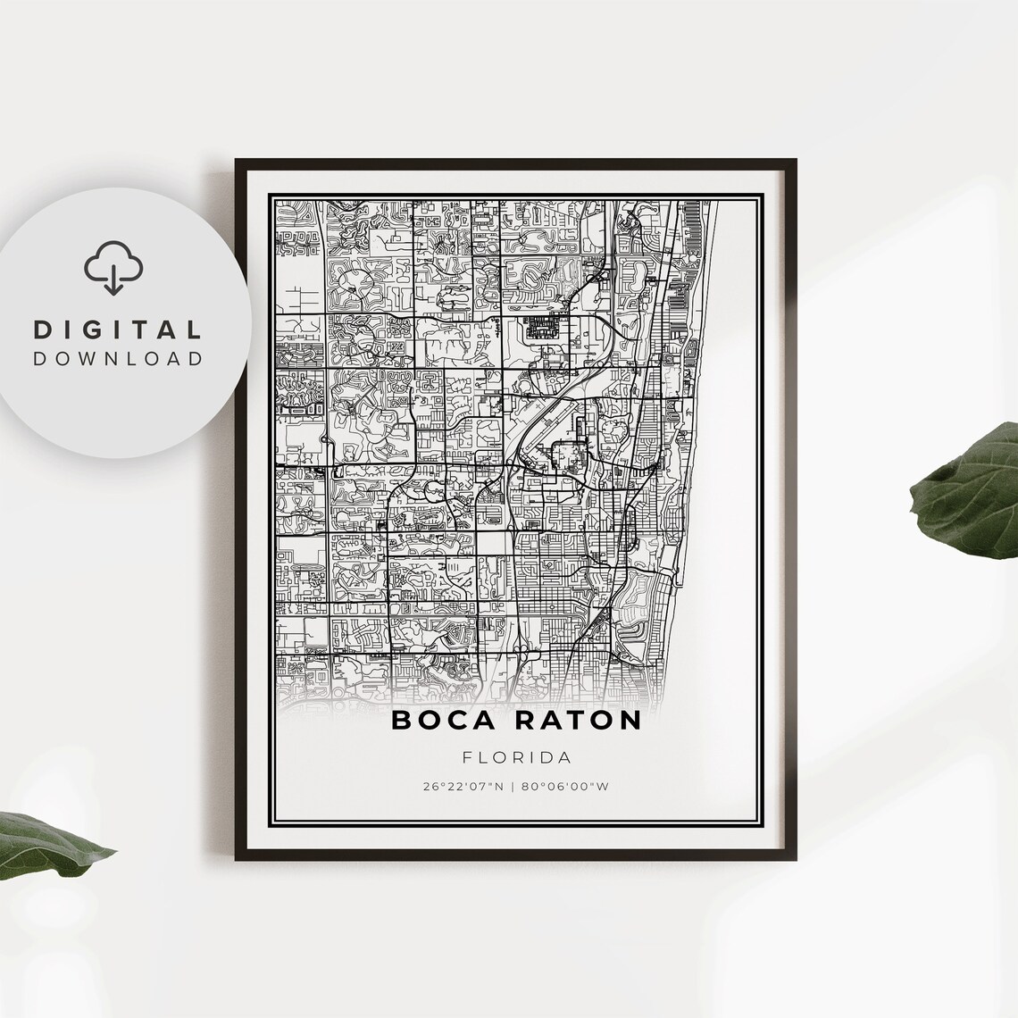 Boca Raton Florida Street Map Coastal City Poster With Coordinates