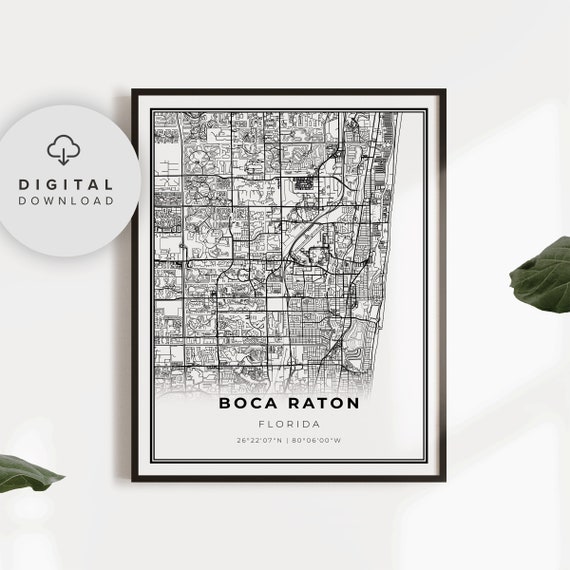 Boca Raton Map Print Florida Fl Usa Art Poster Palm Beach City Street Road Hometown Np254