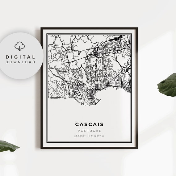 Cascais Map Print Portugal Art Poster Lisbon Portuguese Riviera City Street Road Np786
