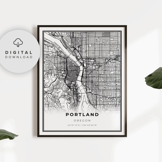 Downtown Portland Map Print Oregon Or Usa Art Poster City Street Road Posters Np86