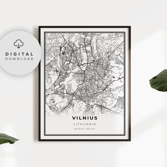 Vilnius Map Print Lithuania Art Poster City Street Road Bedroom Wall Np808
