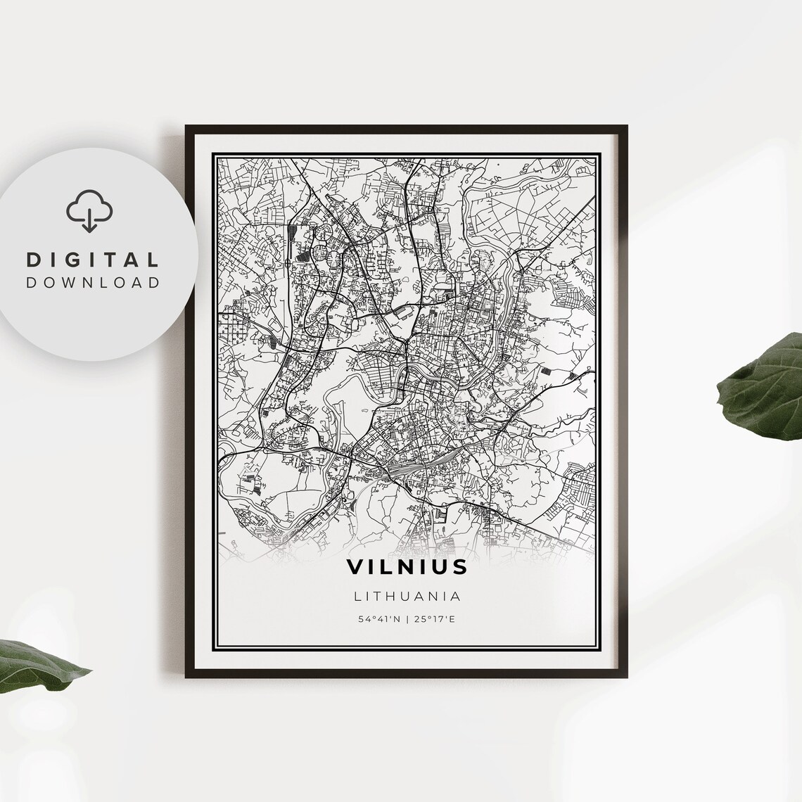 Vilnius Lithuania City Street Map Minimalist Black and White Poster