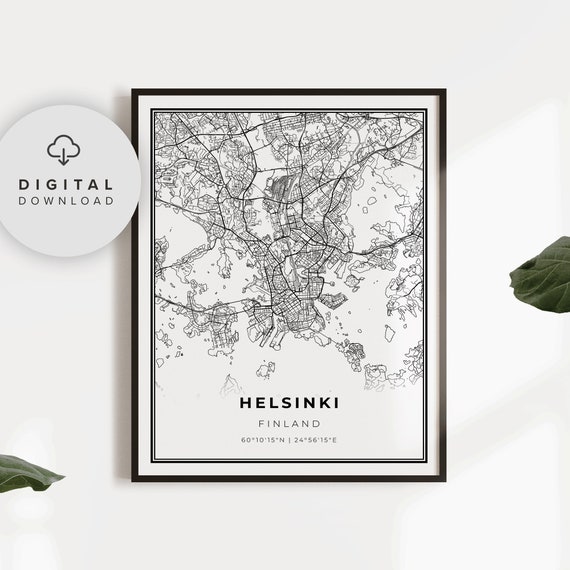 Helsinki Map Print Finland Art Poster City Street Road Etsy Gift For Pilot Np875