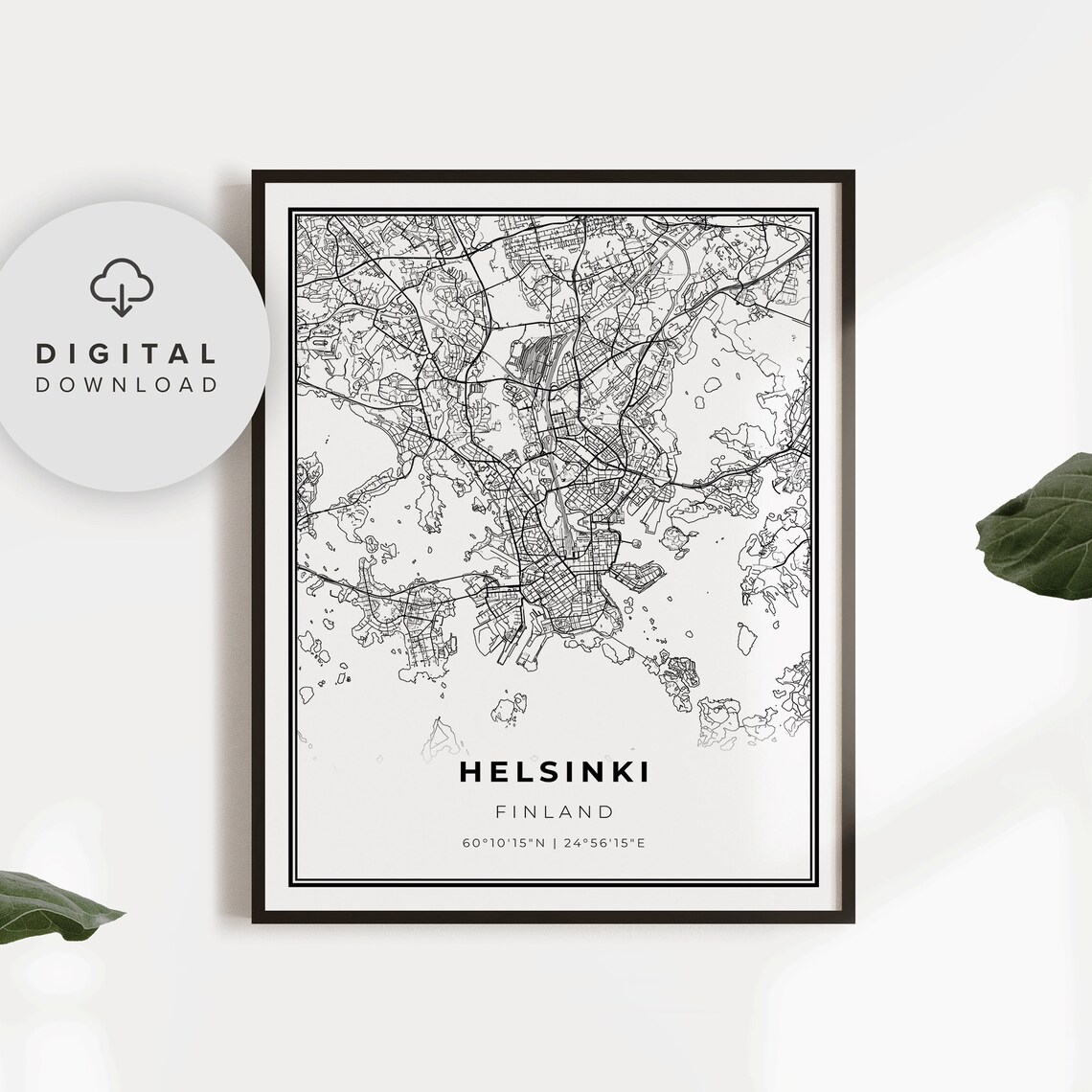 Helsinki Finland Minimalist City Street Map Nordic Art Poster
