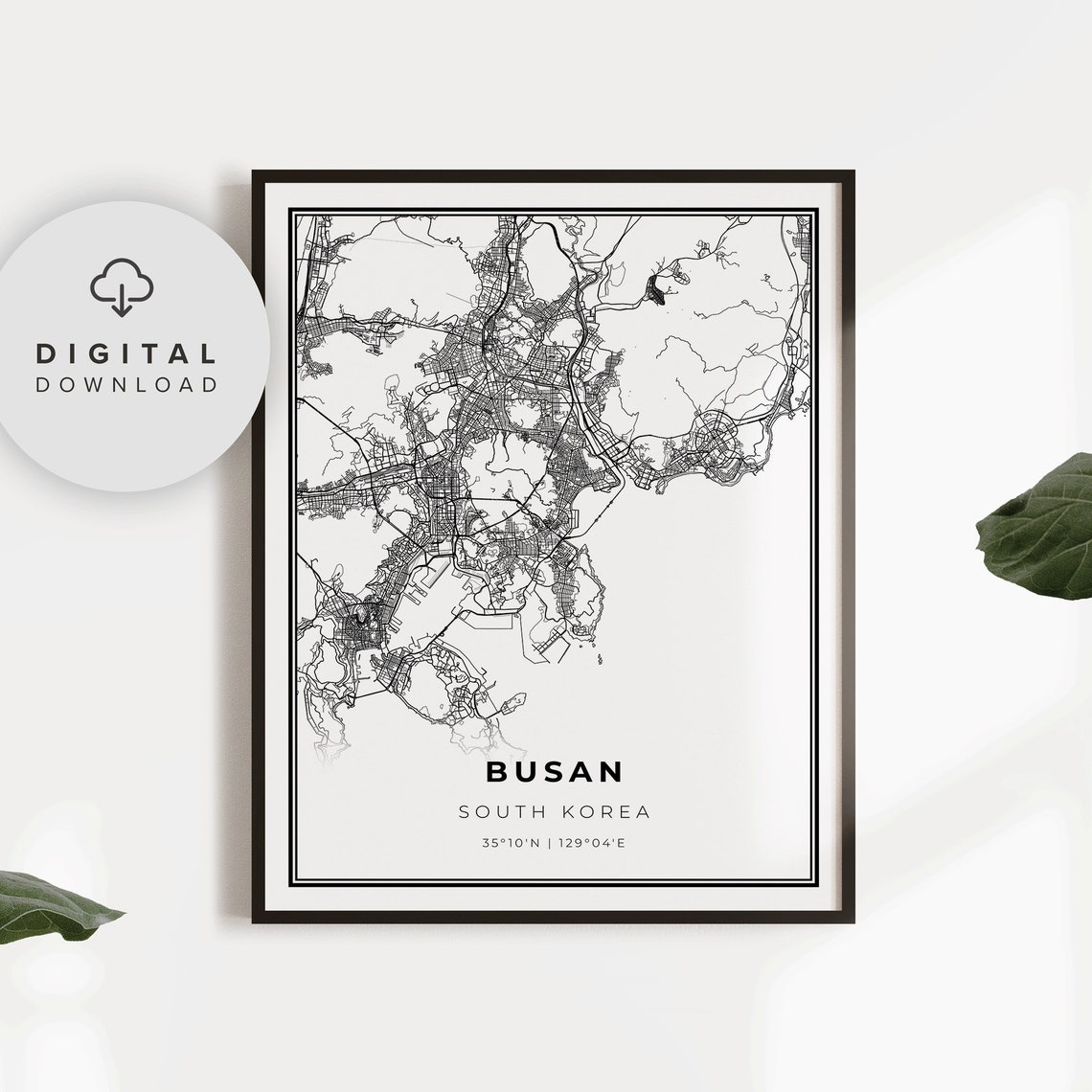 Busan Map Print South Korea Art Poster City Street Road Wall Gift Ideas For Her Np451